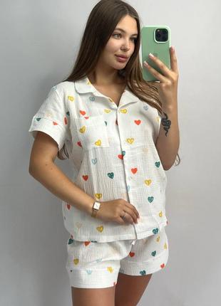 Комплект пижама натуральная муслин рубашка и штаны 20 цветов2 фото