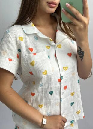 Комплект пижама натуральная муслин рубашка и штаны 20 цветов3 фото
