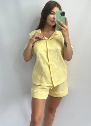 Комплект пижама натуральная муслин рубашка и штаны 20 цветов6 фото