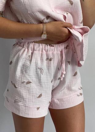 Комплект пижама натуральная муслин рубашка и штаны 20 цветов3 фото