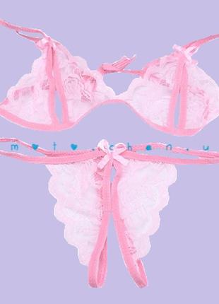 Комплект нижнего сексуального кружевного белья розовый2 фото