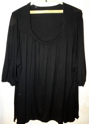 Черный итальянский  блузон из нарядной вискозной ткани на пышную девушку