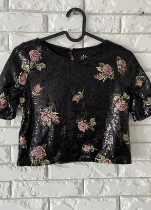 Гарна блуза чорна в квіти паєтки 10 м