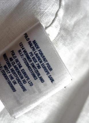 Белая льняная рубашка сорочка лен с вышитым логотипом ralph lauren,оригинал6 фото