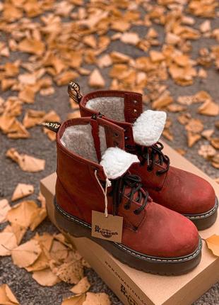 Dr. martens jadon bordo зимние меховые ботинки в бордовом цвете /осень/зима/весна😍3 фото