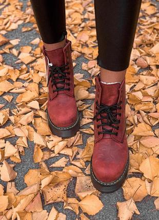 Dr. martens jadon bordo зимові хутряні черевики в бордовому кольорі /осінь/зима/весна😍4 фото