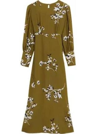 Повседневное натуральное цветочное платье-миди с поясом/платье-миди в цветы m&amp;s2 фото