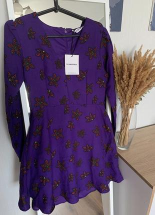 Платье фиолетовое длинный рукав цветок2 фото