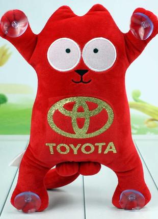 Іграшка м'яка сувенір котик, 31 см, червона toyota на присосках, тм копиця, україна