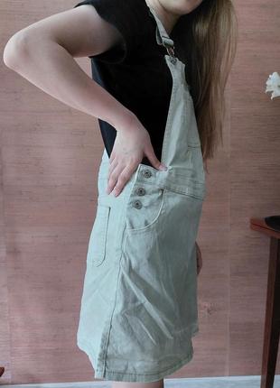 💛💙💜 крутой джинсовый сарафан беж/хаки3 фото