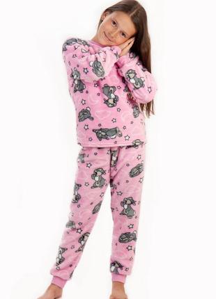 Детская теплая леопардовая махровая пижама, комплект домашний леопард из махры, костюм велсофт плюш4 фото