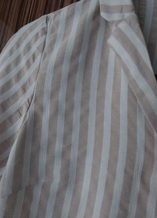 Стильная натуральная укороченная блузка рубашка vila бежевая в белую полоску4 фото