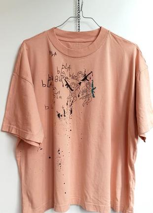 😇▪️angel custom oversize bla bla bla ▪️😇 кастомная оверсайз футболка ангел хлопка кастом ручная работа роспись персиковая пудровая3 фото