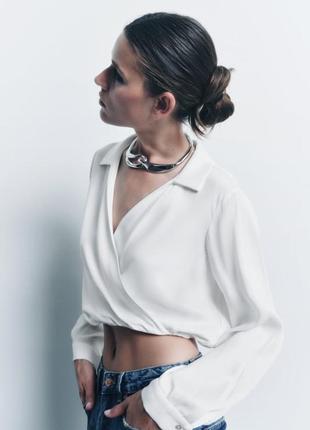 Рубашка женская белая атласная укороченная рубашка zara new