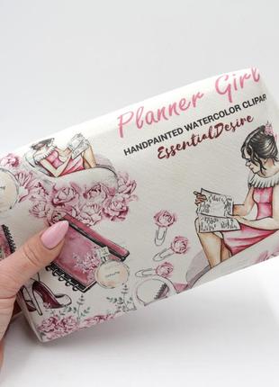 Косметичка большая розовая planner girl, удобная сумка-косметичка дорожная из кожзама3 фото