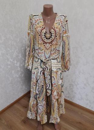 Роскошное яркое платье платье макси рюши zara1 фото
