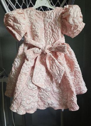 Дитяча жаккардова рожева сукня для дівчинки святкова гарна пишна на 6 місяців 9м 12м  1 рік  рочок на день народження хрестини ошатне плаття5 фото