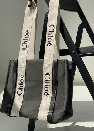 Сумка chloé medium woody tote bag grey9 фото