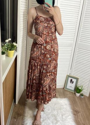Платье-сарафан коричневое в цветочный принт primar6 фото