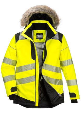 Светоотражающая зимняя куртка-парка portwest pw369, желтый/черный, s