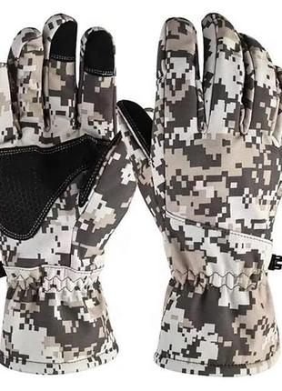 Перчатки тактические водоотталкивающие зимние утепленные флисом combat camo пиксель l