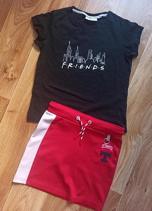 Костюм комплект юбка юбка футболка на девочку рост 146 152