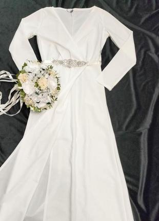 Длинное свадебное вечернее платье, платье на роспись с разрезом на ноге. недорогое свадебное платье3 фото