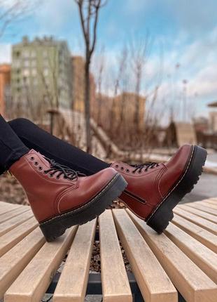 Dr. martens jadon кожаные ботинки с мехом в бордовом цвете /осень/зима/весна😍2 фото