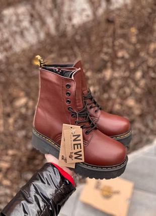 Dr. martens jadon кожаные ботинки с мехом в бордовом цвете /осень/зима/весна😍4 фото