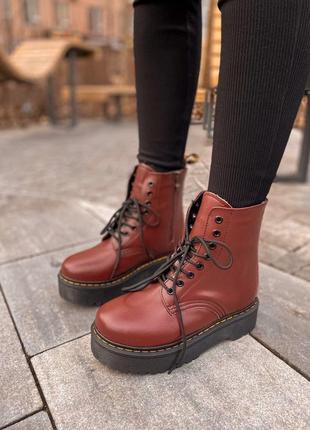 Dr. martens jadon кожаные ботинки с мехом в бордовом цвете /осень/зима/весна😍1 фото