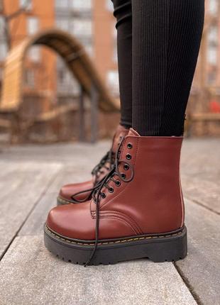 Dr. martens jadon шкіряні черевики з хутром в бордовому кольорі /осінь/зима/весна😍9 фото