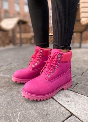 Ботинки timberland с мехом в розовом цвете /осень/зима/весна😍1 фото