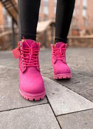 Ботинки timberland с мехом в розовом цвете /осень/зима/весна😍5 фото