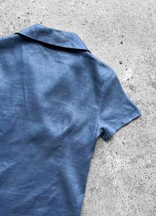Yumi mazao women’s vintage made in france blue linen button short sleeve shirt вінтажна, жіноча сорочка з льону на короткий рукав4 фото