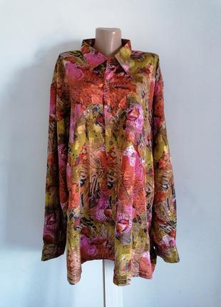 🌹шовкова сорочка з яскравим принтом в стилі etro 🌹сорочка-сукня великий розмір1 фото