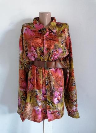 🌹шовкова сорочка з яскравим принтом в стилі etro 🌹сорочка-сукня великий розмір4 фото