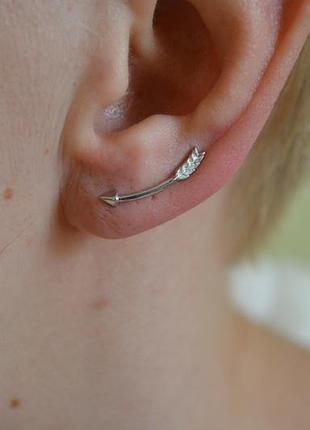 Серьги в доль мочки уха из серебра