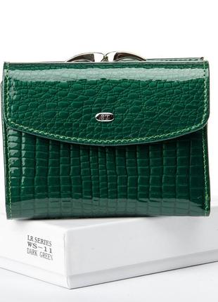 Жіночий маленький лаковий гаманець lr sergio torretti ws-11 dark-green