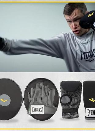 Комплект для бокса лапы+перчатки everlast boxing fit kit черный (891250-70-8)7 фото