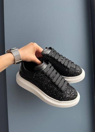 Шикарные женские кроссовки в стиле alexander mcqueen luxury svarovski black glitter чёрные с блёстками2 фото