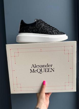 Шикарные женские кроссовки в стиле alexander mcqueen luxury svarovski black glitter чёрные с блёстками10 фото