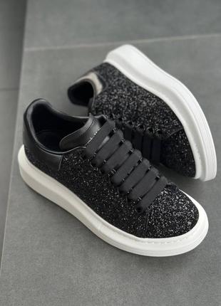 Шикарные женские кроссовки в стиле alexander mcqueen luxury svarovski black glitter чёрные с блёстками6 фото