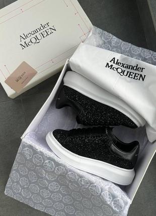 Шикарные женские кроссовки в стиле alexander mcqueen luxury svarovski black glitter чёрные с блёстками5 фото