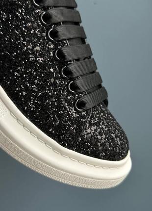 Шикарные женские кроссовки в стиле alexander mcqueen luxury svarovski black glitter чёрные с блёстками8 фото
