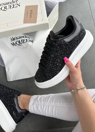 Шикарные женские кроссовки в стиле alexander mcqueen luxury svarovski black glitter чёрные с блёстками1 фото