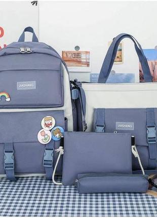 Стильный школьный комплект для девочек 4в1 - рюкзак, сумка, косметичка и пенал. персиковый цвет5 фото