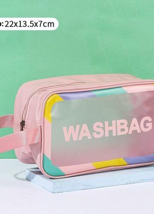 Дорожная прозрачная косметичка washbag розовая3 фото