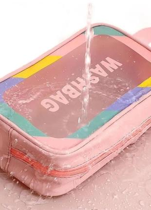 Дорожная прозрачная косметичка washbag розовая