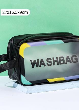 Косметичка прозрачная washbag на молнии с ручкой черная