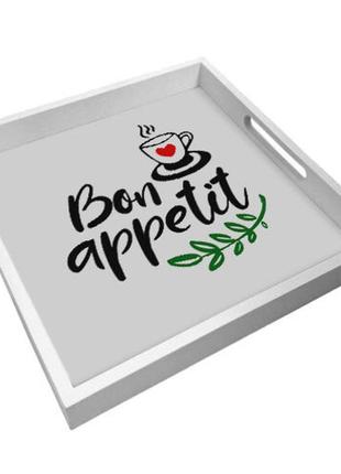 Деревянный поднос с принтом bon appetit